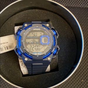 AM:PM Digital Chronograph blk watch w/ blue face